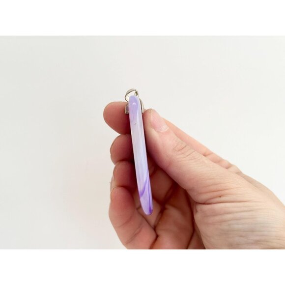 Purple Agate Sliced Smooth Crystal Freeform Silver T Teardrop Vintage Pendant - Picture 6 of 10